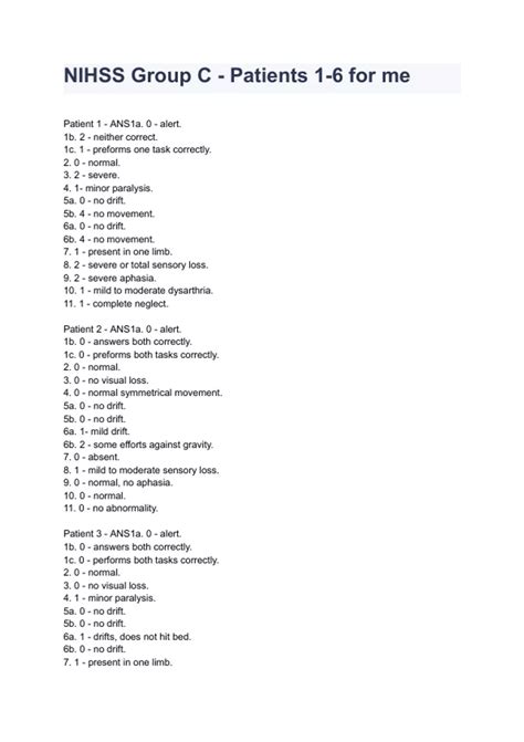 NIHSS Group C - Patients 1-6 for me 2024/2025 already graded A+ - NIH ...