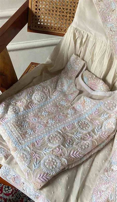 Chikankari Unstitched Suits | Chikankari Dress Material - Nazrana ...