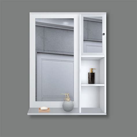 Structured Wooden Bathroom Cabinet Mirror with 4 Spacious Shelves with ...