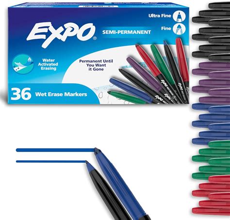 EXPO Wet Erase Markers, Semi-Permanent, Assorted Colors, Fine and Ultra ...