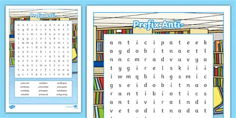 Words Using the Anti- Prefix Word Search (teacher made)