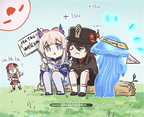 hu tao, boo tao, sangonomiya kokomi, and yanfei (genshin impact) drawn ...