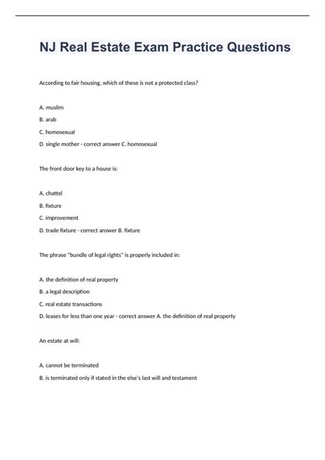 NJ Real Estate Exam Practice Questions and answers 100% correct 2023/ ...