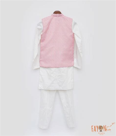 Zig Zag Printed Nehru Jacket with White Kurta Pant for Boys – FayonKids