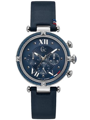 Gc Womens Blue Dial Leather Multi-Function Watch