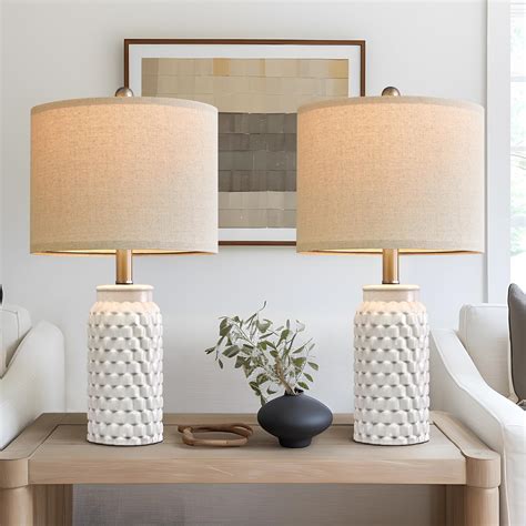 USumkky 20.5" White Modern Ceramic Bedside Lamp Set of 2 for Bedroom ...