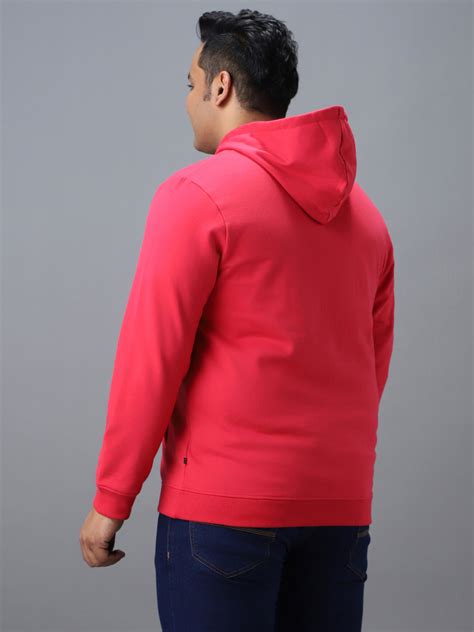 Plus Men's Pink Cotton Solid Zippered Hooded Neck Sweatshirt – Urbano ...