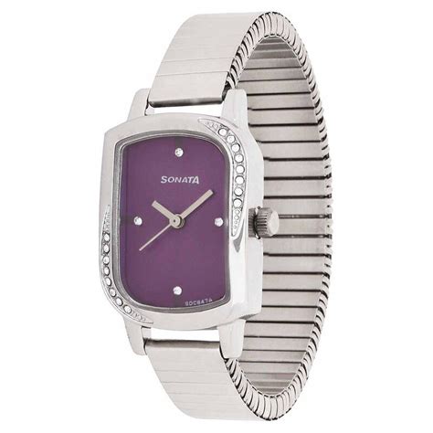 Buy Online Sonata Quartz Analog Purple Dial Metal Strap Watch for Women ...