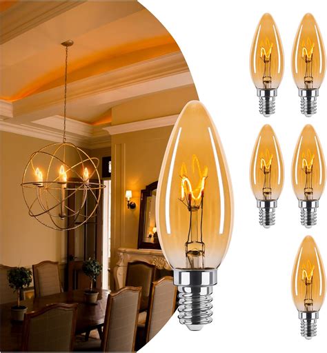 Amber Candelabra Bulb 25W Equivalent, 2W Ultra-Fine Filament E12 Base ...