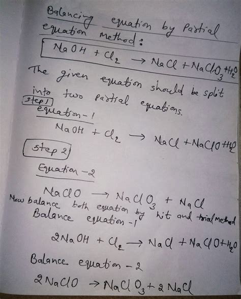 In the reaction : Cl2 + NaOH→ NaCl + NaClO3 + H2O, the equivalent ...