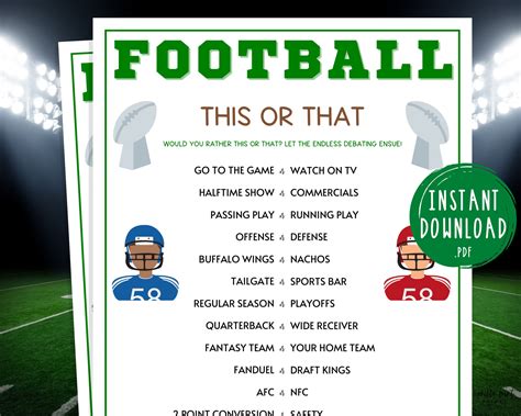 Football this or that game would you rather party games printable super ...