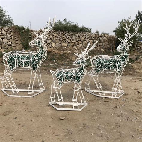 不锈钢几何小鹿 公园动物摆件-宏通雕塑