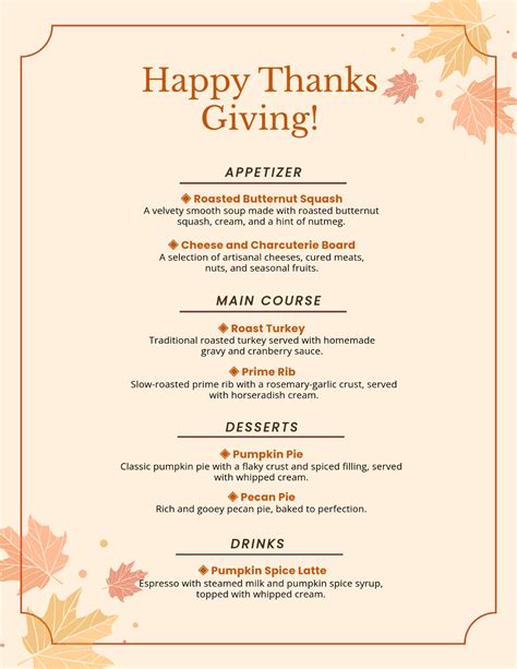 Free Thanksgiving Menu Templates, Editable and Printable