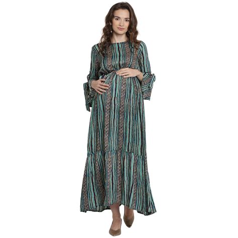 Green Stripe Maternity & Nursing Maxi Dress - Mine4Nine