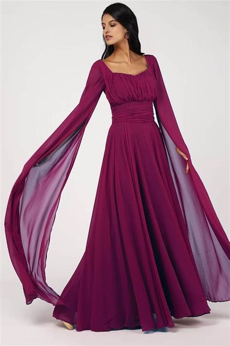 Burgundy Chiffon Maxi Gown | Cape Sleeves Formal Dress - Etsy | Long ...