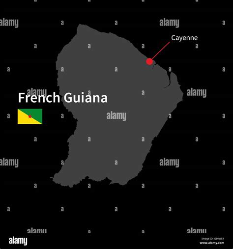 Detailed map of French Guiana and capital city Cayenne with flag on ...