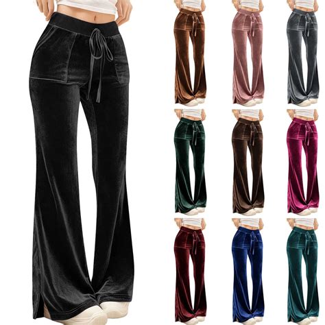 BiZtdJrK Velvet Pants Women Comfy High Waisted Drawstring Flare Yoga ...