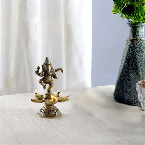 Brass Ganesha Design Five Oil Wick Diya – Two Moustaches Store