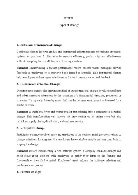 Unit II: Types of Organizational Change and Their Impacts - Studocu