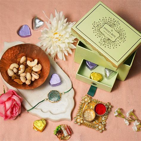 Buy Gayatri Mantra Green Agate Stone Rakhi Gifting Box Online in India ...