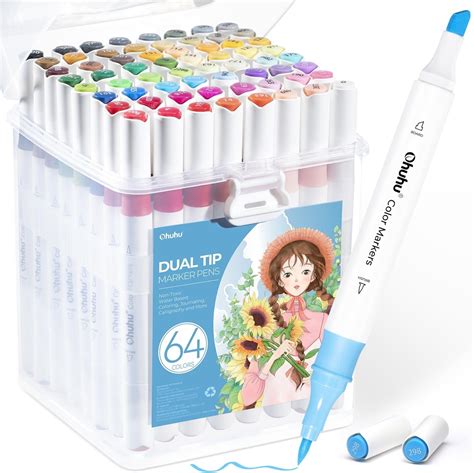 Ohuhu Water-Based Markers for Adult Coloring Books: 64 Colors Art ...