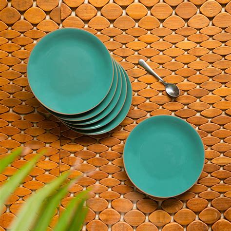 Buy ExclusiveLane 'Earthen Turquoise' Hand Glazed Ceramic Quarter ...