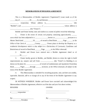 Memorandum of Builder Agreement - Blank Fillable Template | Fill Out ...