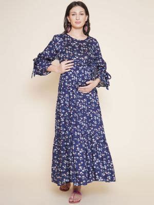 Buy Mine4Nine Womens Navy Blue Floral Maxi Rayon Maternity & Nursing ...