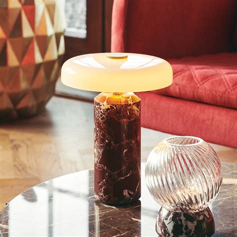 Trip LED rechargeable table lamp, red / white, marble, glass, IP44 ...