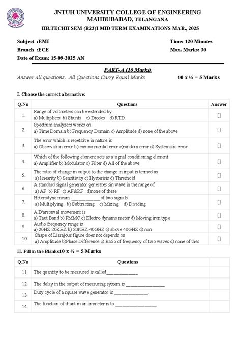 MID-I EMI QP - ECE II B.Tech (R22) - Mar 2025 Exam - Studocu