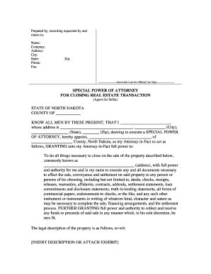 North Dakota Special Or Limited Power Of Attorney For Real Estate Sales ...