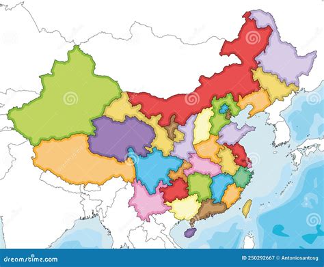 Vector Illustrated Blank Map of China with Provinces, Regions and Administrative Divisions, and ...