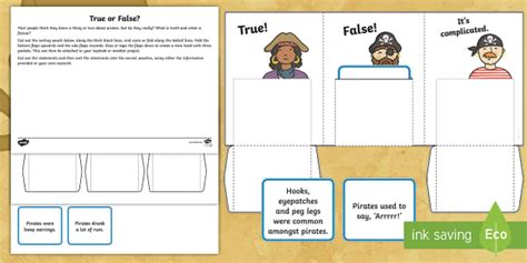 Pirates True or False Sorting Worksheet / Worksheet