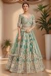 Buy Green Tissue, Net Sequins, Stones, Embroidery Mughal Zari Lehenga ...
