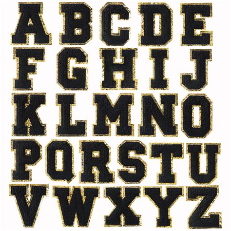 26 Pieces Black Chenille Letter Patches, Embroidered Letters, Glitter ...