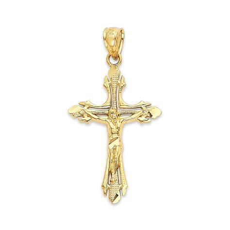 14k Solid Gold Crucifix Necklace: Diamond Cut Religious Pendant - Etsy