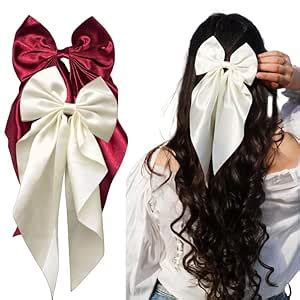 Chictresses® 2 Pack Off White and Red - Hair Bows, Bow Clips for Women ...