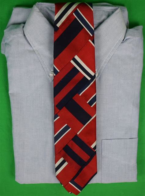 "Robert Talbott Patch Red/ Navy Repp Stripe Silk Tie"