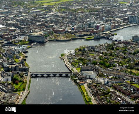 View on city with river Shannon, Limerick, County Clare, Ireland Stock ...