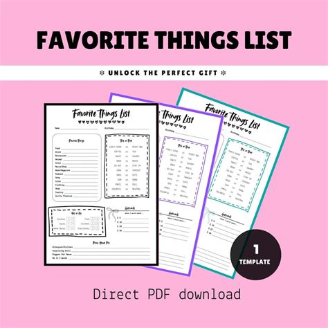 Favorite Things List | Printable Favorites List | My Favorite Things ...