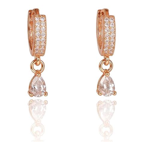 18k Rose Gold Plated Clip On Hoop Earrings, Latest Fancy Stylish Zirco ...