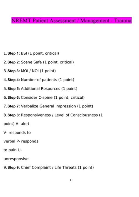 Summary NREMT Trauma Patient Assessment / Management - (2023 / 2024 ...