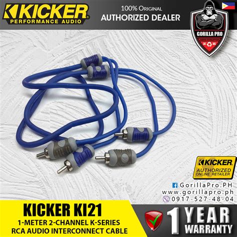Car Stereo RCA Cables KICKER K-Series 2-Channel RCA Cable - 1 Meter ...