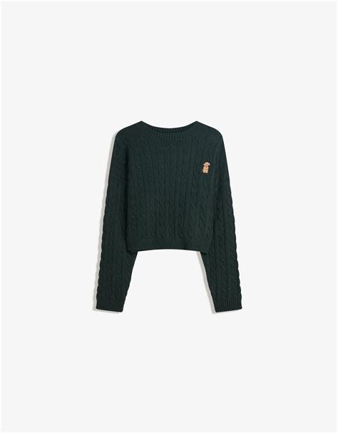 Embroidered cable-knit sweater - Women | Bershka