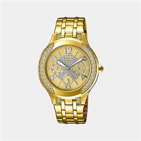 Casio Sheen Women Quartz Gold Dial Analog Stainless Steel Watch SX138 ...