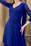 Buy Blue Georgette Chikankari V Neck Kurta For Women by LABEL ...