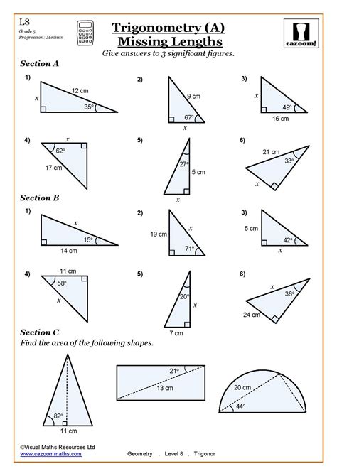 Free Maths Worksheet || Trignometry || Cazoom Maths | Trigonometry ...