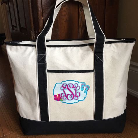 Monogrammed Canvas Bag with Flower and Flipflops accents; Monogrammed ...