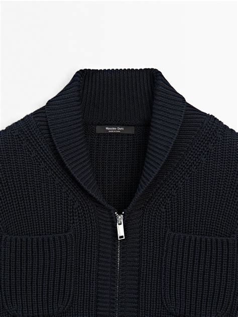 Zip-up knit cardigan · Navy Blue · Tops And Other Garments | Massimo Dutti