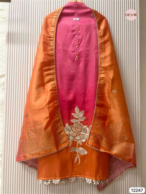 Orange Soft Tissue Shimmer Silk Embroidered Unstitched 3-Piece Suit (D